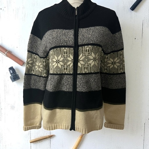 Deane & White Lambswool Nordic Full Zip Cardigan Sweater Women's Medium - Picture 2 of 8